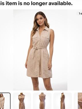 Mercer & Madison 100% Linen Minimalist Beige Belted Knee Length Dress
